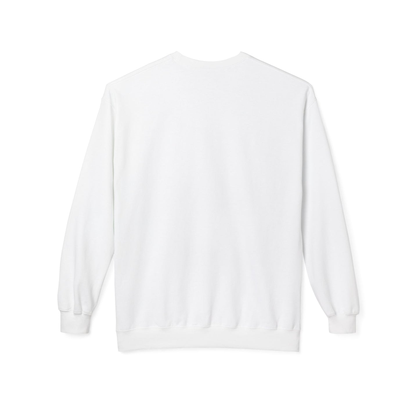 Vue arrière d'un sweatshirt blanc à manches longues avec une coupe décontractée.