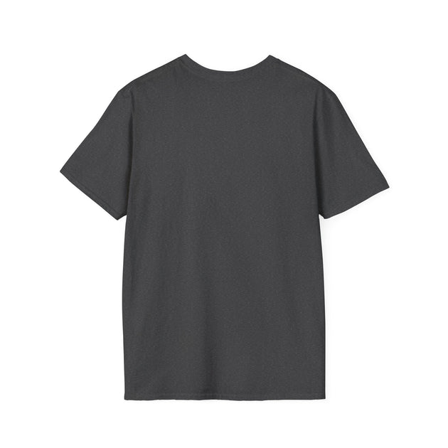 Vue arrière d'un t-shirt gris foncé à manches courtes en coton.
