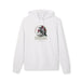 Sweat à capuche blanc en coton biologique avec une illustration de corbeau et des roses.