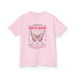 T-shirt rose pour enfant avec un papillon et le verset biblique 2 Corinthiens 5:17 imprimé.