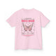 T-shirt rose pour enfant avec un papillon et le verset biblique 2 Corinthiens 5:17 imprimé.