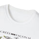 T-shirt blanc à col rond avec l'inscription Créée de façon merveilleuse et un motif de libellule.