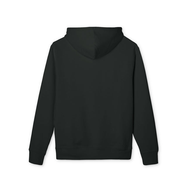 Vue arrière d'un sweat à capuche noir uni avec une coupe classique.