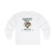 T-shirt blanc à manches longues avec un motif de cœur anatomique floral et des inscriptions.