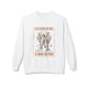 Sweatshirt blanc à col rond avec une illustration centrale sur le thème des pains et des poissons.