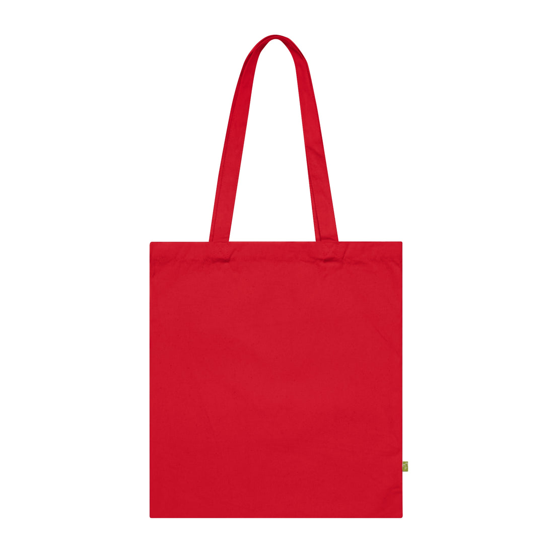 Un sac fourre-tout en coton biologique de couleur rouge avec de longues anses.