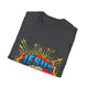 T-shirt gris foncé pour homme avec un motif style bande dessinée représentant Jésus et une couronne.