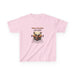 T-shirt rose pour enfant avec une illustration de cerf et le texte biblique du Psaume 42.