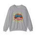 Sweat-shirt gris à col rond avec un motif style bande dessinée Jésus est mon superhéros.