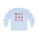 T-shirt bleu clair à manches longues avec un motif de fruits et texte sur le fruit de l'esprit.