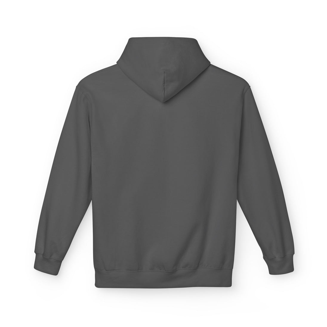 Vue arrière d'un sweat à capuche gris foncé pour femme avec une coupe décontractée.