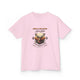 T-shirt rose pour enfant avec une illustration de cerf et le texte biblique du Psaume 42.