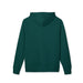 Vue arrière d'un sweat à capuche vert foncé uni avec une coupe classique.