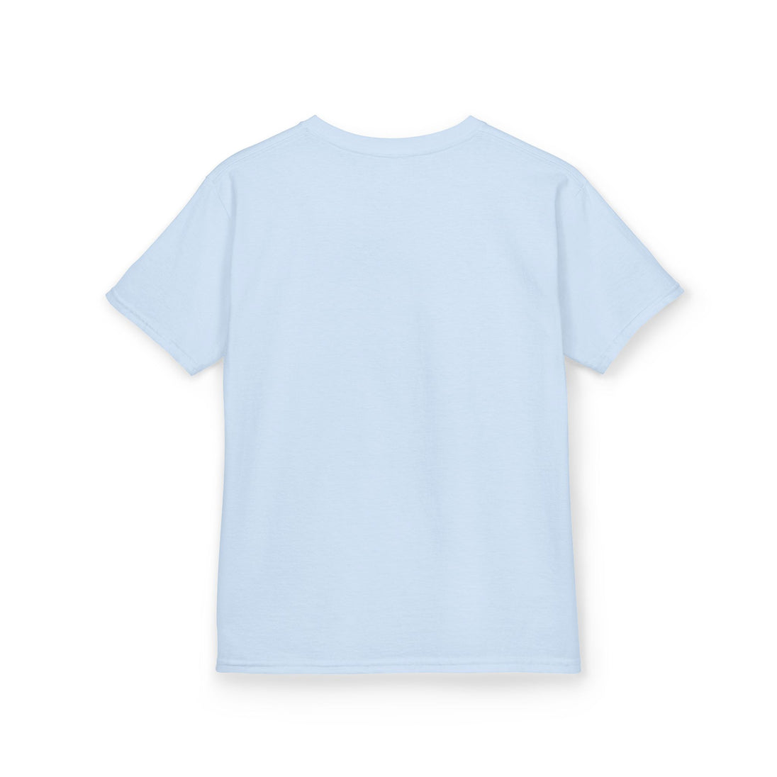 T-shirt pour enfant de couleur bleu clair vu de dos.