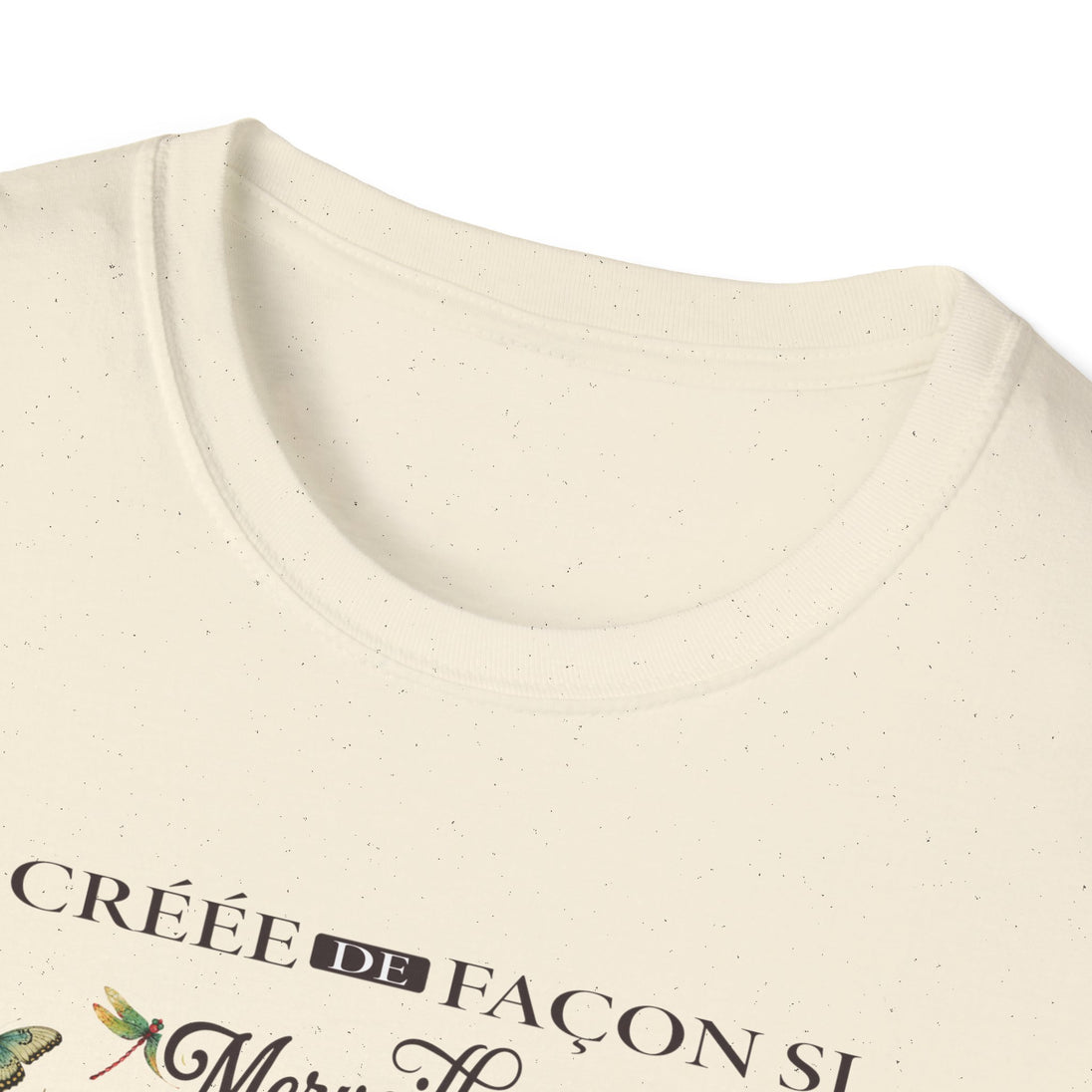 T-shirt femme en coton chiné crème avec l'inscription Créée de façon merveilleuse.