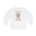 T-shirt blanc à manches longues pour homme avec une illustration religieuse et du texte en français.