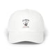 Casquette blanche en coton avec une impression noire représentant une empreinte de main.