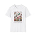 T-shirt blanc pour femme orné d'une illustration florale vintage avec des papillons et du texte.