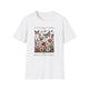 T-shirt blanc pour femme orné d'une illustration florale vintage avec des papillons et du texte.