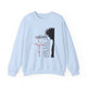 Sweat-shirt bleu clair pour homme avec une illustration du Christ et des inscriptions religieuses.