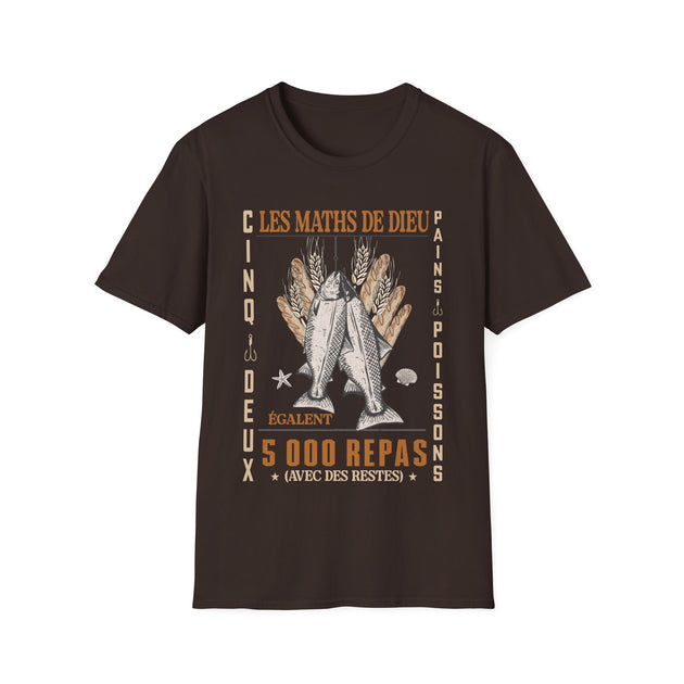 T-shirt marron pour homme avec une illustration chrétienne sur le thème de la multiplication.