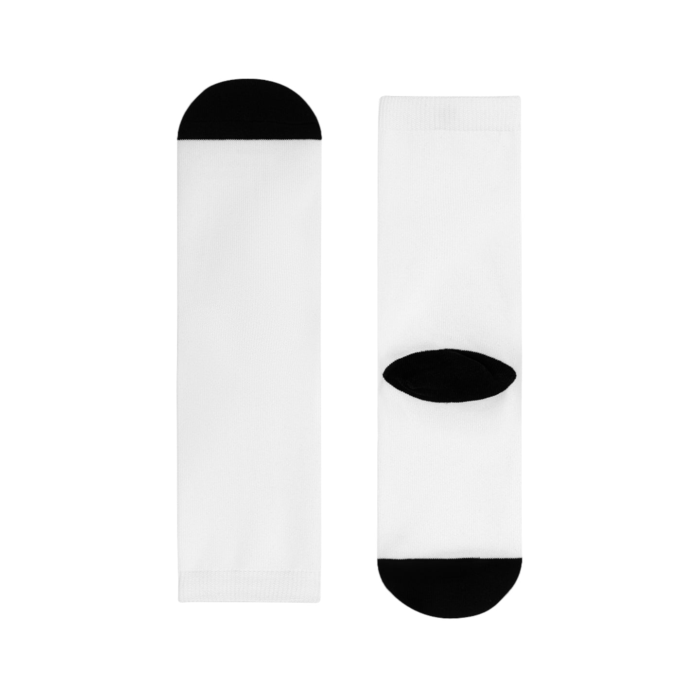 Paire de chaussettes blanches personnalisables avec talon et pointe noirs.