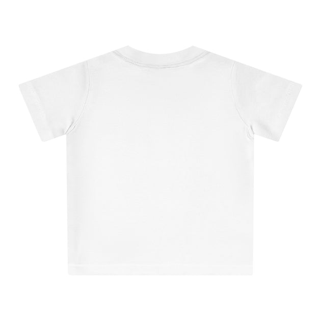 T-shirt blanc pour bébé en coton biologique avec boutons-pression à l'épaule, vue de dos.