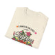 T-shirt beige en coton avec un motif floral et l'inscription L'Amour de Dieu Dure Toujours.