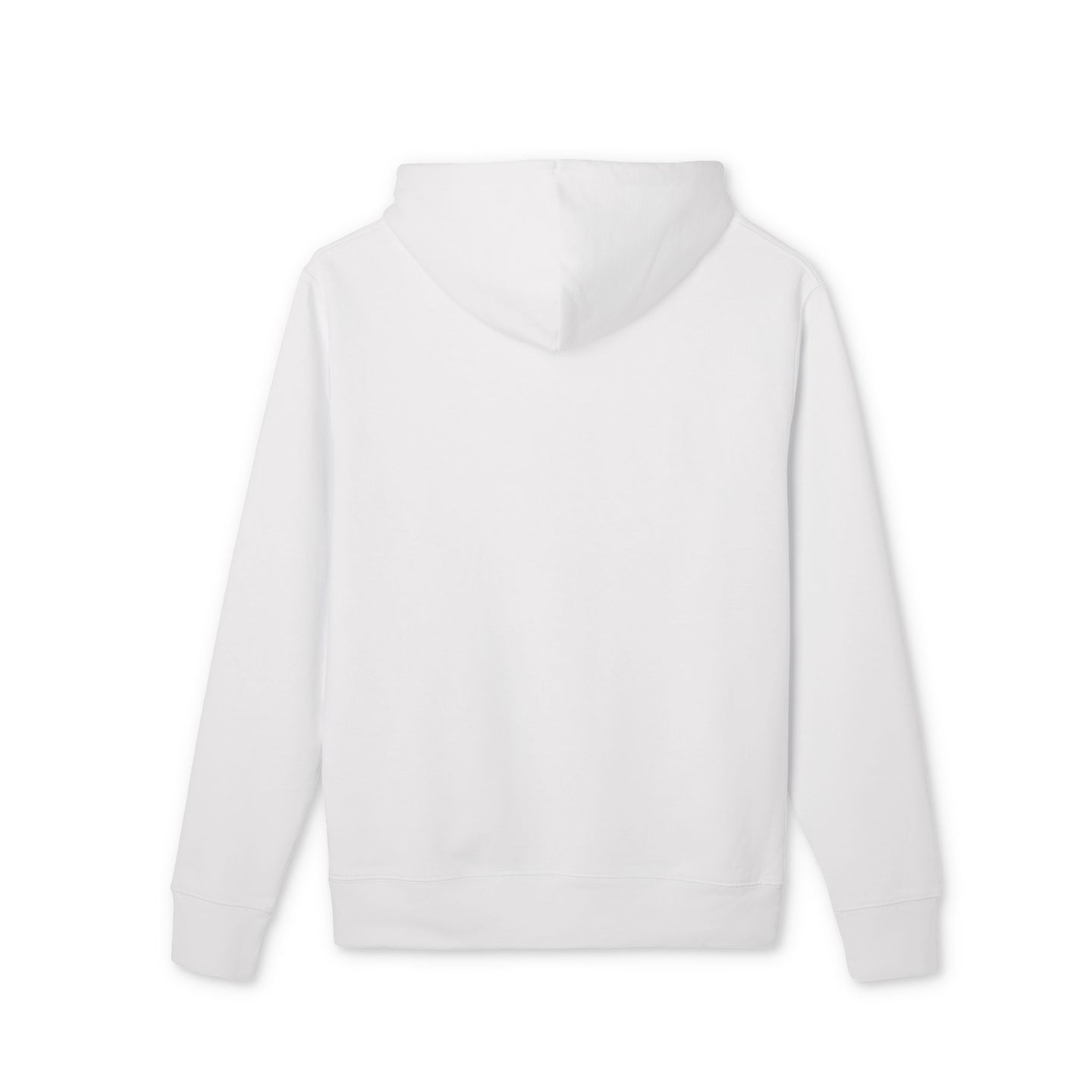 Vue arrière d'un sweat à capuche blanc uni avec une poche kangourou.