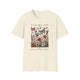 T-shirt beige chiné avec une illustration florale, des papillons et le texte Il fait toute chose.