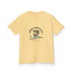 T-shirt jaune pour enfant avec une illustration de poisson et un texte religieux en français.
