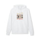 Sweat à capuche blanc en coton avec une illustration de cowboy et un texte religieux en français.