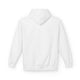 Vue arrière d'un sweat à capuche blanc uni pour femme avec une coupe décontractée.