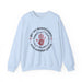 Sweat-shirt blanc à col rond avec une impression religieuse centrée sur le thème de la guérison.