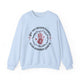 Sweat-shirt blanc à col rond avec une impression religieuse centrée sur le thème de la guérison.