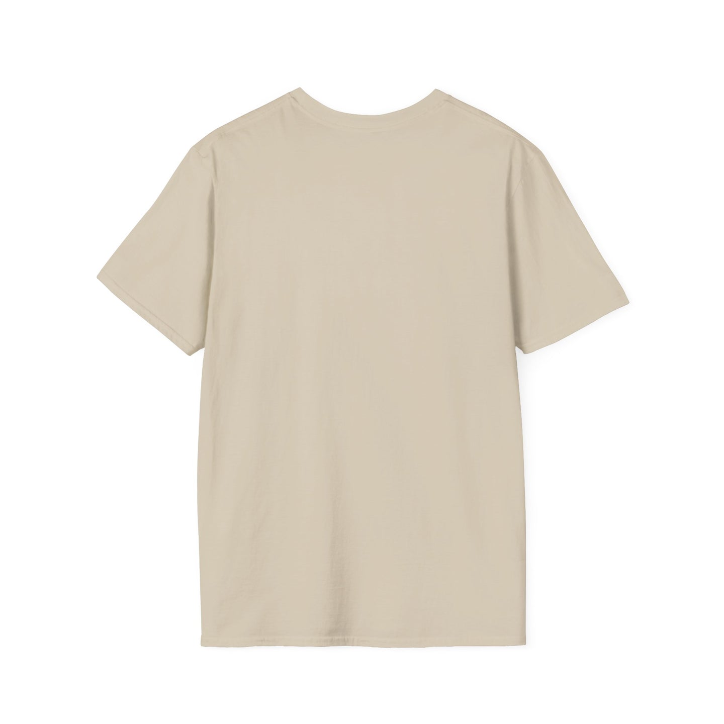 T-shirt femme beige à col rond en coton, présenté de dos sur un fond blanc.