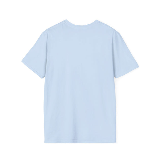 T-shirt pour femme bleu clair à manches courtes, vu de dos sur fond blanc.