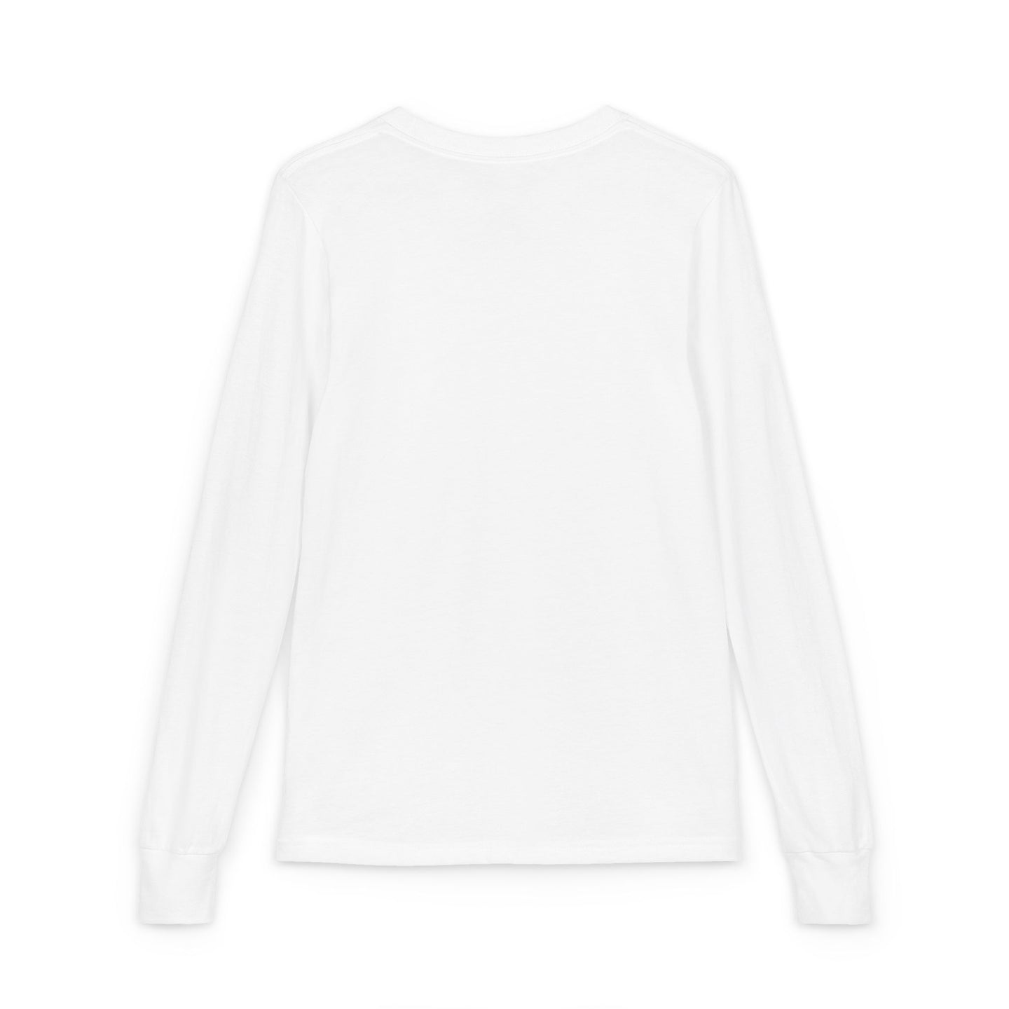 T-shirt blanc à manches longues pour enfant avec col rond et poignets côtelés.