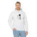 Sweat à capuche blanc pour homme avec motif Jésus et texte religieux en français.