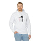Sweat à capuche blanc pour homme avec motif Jésus et texte religieux en français.