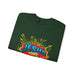 Sweat-shirt vert foncé avec un motif style bande dessinée représentant Jésus et une couronne d'épines.