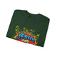 Sweat-shirt vert foncé avec un motif style bande dessinée représentant Jésus et une couronne d'épines.