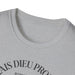 T-shirt gris à col rond avec l'inscription Mais Dieu prouve son amour imprimée en noir.