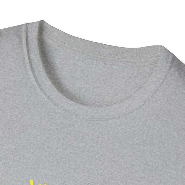 T-shirt gris à col rond avec le texte Jesus est mon Superhéros en typographie style bande dessinée.