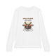 T-shirt blanc à manches longues pour enfant avec un motif de cerf et un texte religieux.