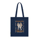 Tote bag bleu marine en coton biologique orné d'une illustration de pains et de poissons.