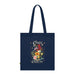Tote bag bleu marine en coton biologique orné d'un bouquet floral et de l'inscription Créé Objectif.