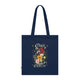 Tote bag bleu marine en coton biologique orné d'un bouquet floral et de l'inscription Créé Objectif.