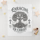 Couverture bébé blanche illustrée d'un arbre de vie et du texte chrétien Enraciné en Christ.
