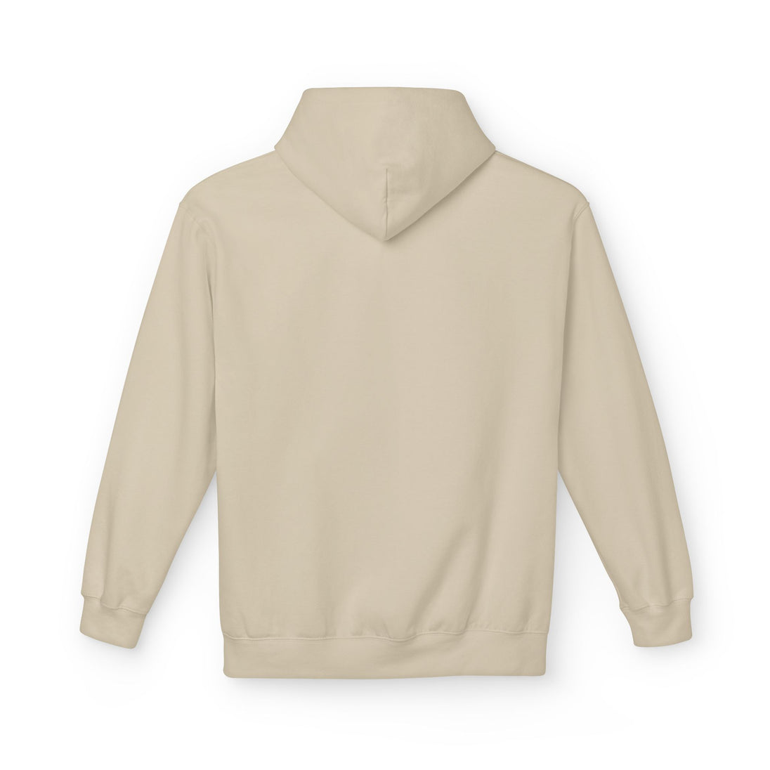 Vue arrière d'un sweat à capuche beige uni avec une coupe décontractée.